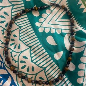 tigers eye, hematite and black obsidian necklace